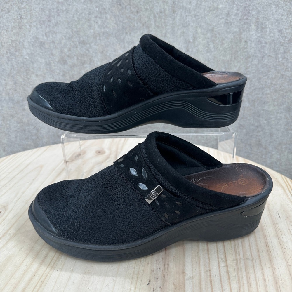 Bzees Dolce Clog Mules Womens 10W Black Fabric Wedge Slip On Shoes